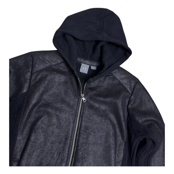 ARMANI EXCHANGE Lambswool Luxury Designer Vegan Leather Casual Jacket Men Medium - Picture 2 of 8